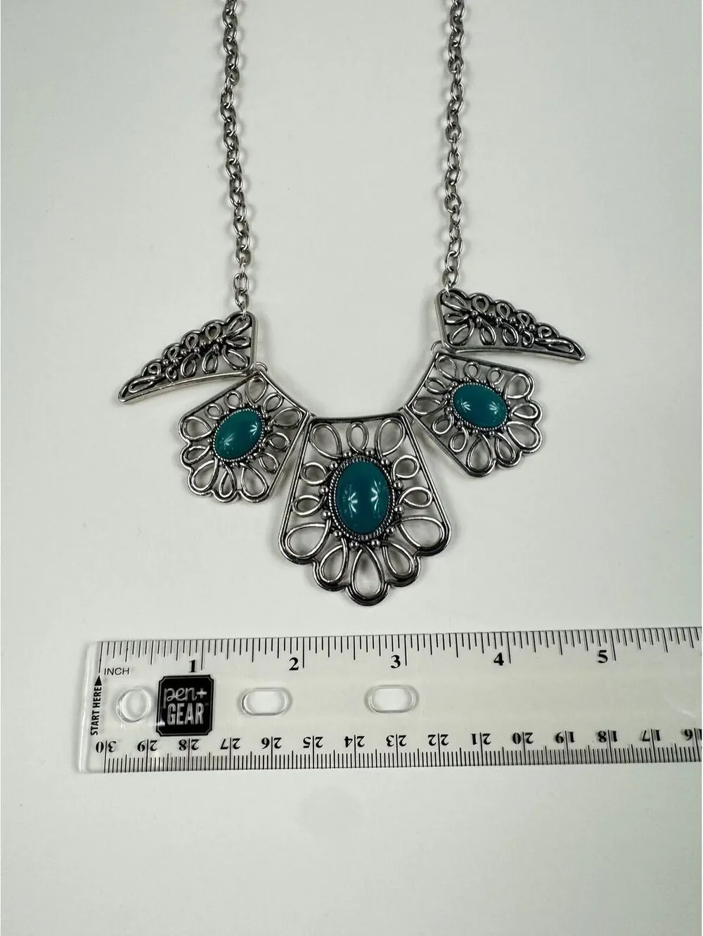 Fashion Jewelry Silver & Turquoise Toned Women's Necklace